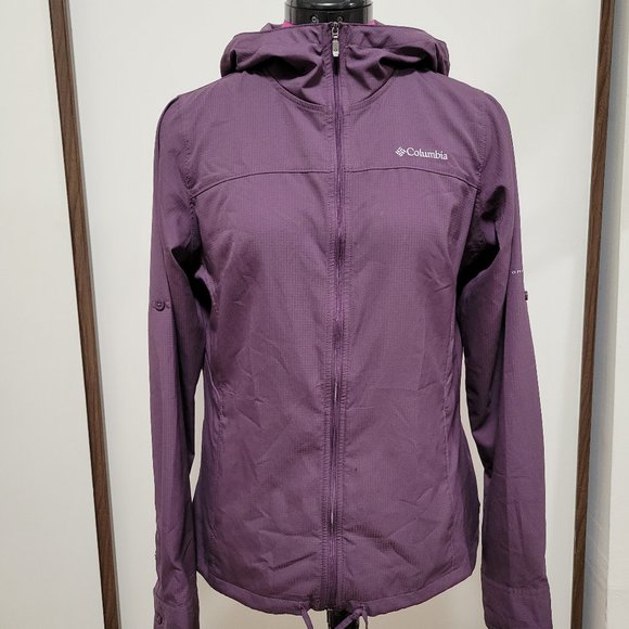 Women's Small Columbia Omni Shade Purple Zip Hooded Light Windbreaker Jacket - Picture 1 of 7